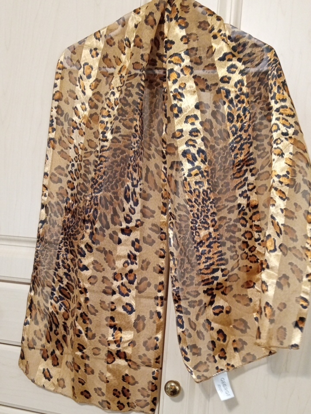 George Leopard-Print Sheer Scarf in Tan, Black and Gold